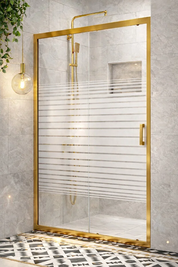 Duşakabin Ön Cephe Altın 5mm Çizgili Yükseklik 190 Cm